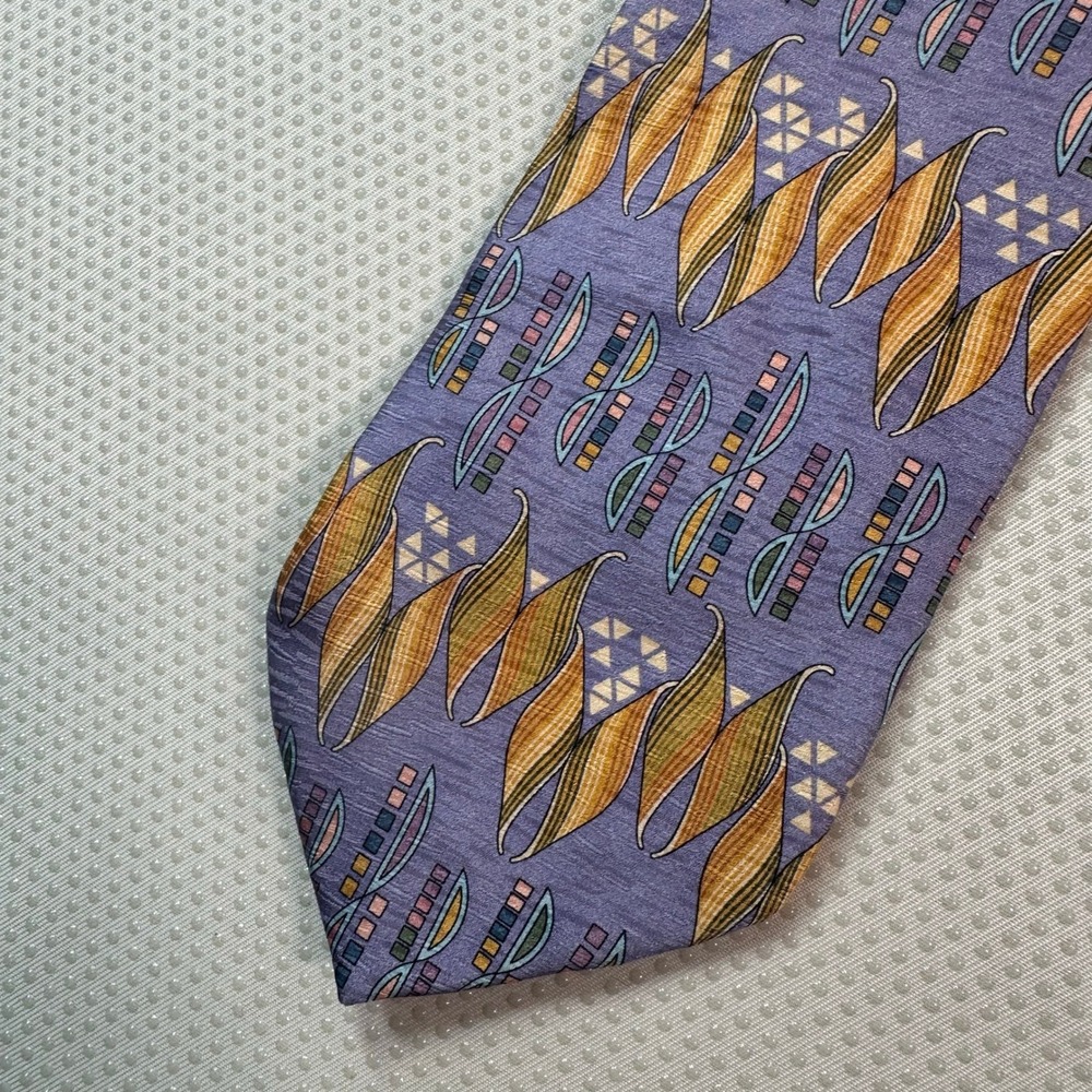 Daniel De Fasson Silk Tie Mens One Size Purple Gold Abstract Geometric Excellent